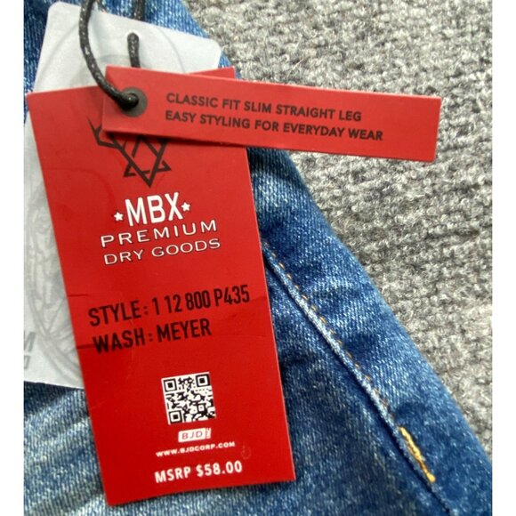 MBX Denim Jeans Mens W34 L30 Classic Fit Slim Straight Leg Distressed Whiskers - Picture 7 of 15